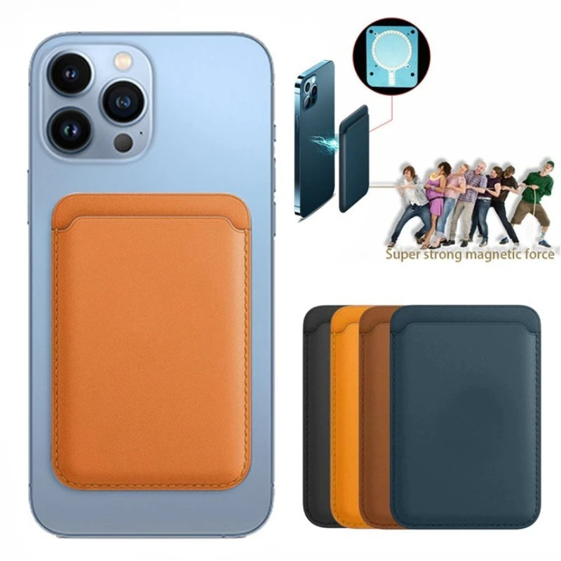 Phone Leather Magsafe Back Cover Case with Magnetic Card Holder Sleeve and Pocket for IPhone 16 15 14 13 12 Protective Design