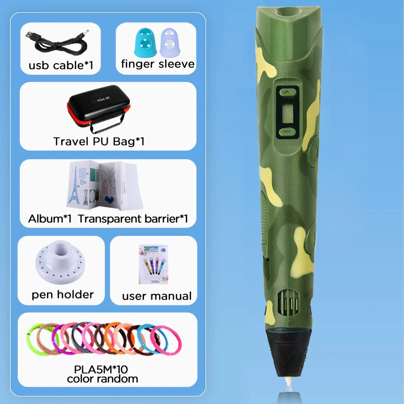 3D Pen Drawing Printing Pen With LCD Screen Compatible PLA Filament Toys Safe Paiting for Children DIY Christmas Birthday Gift