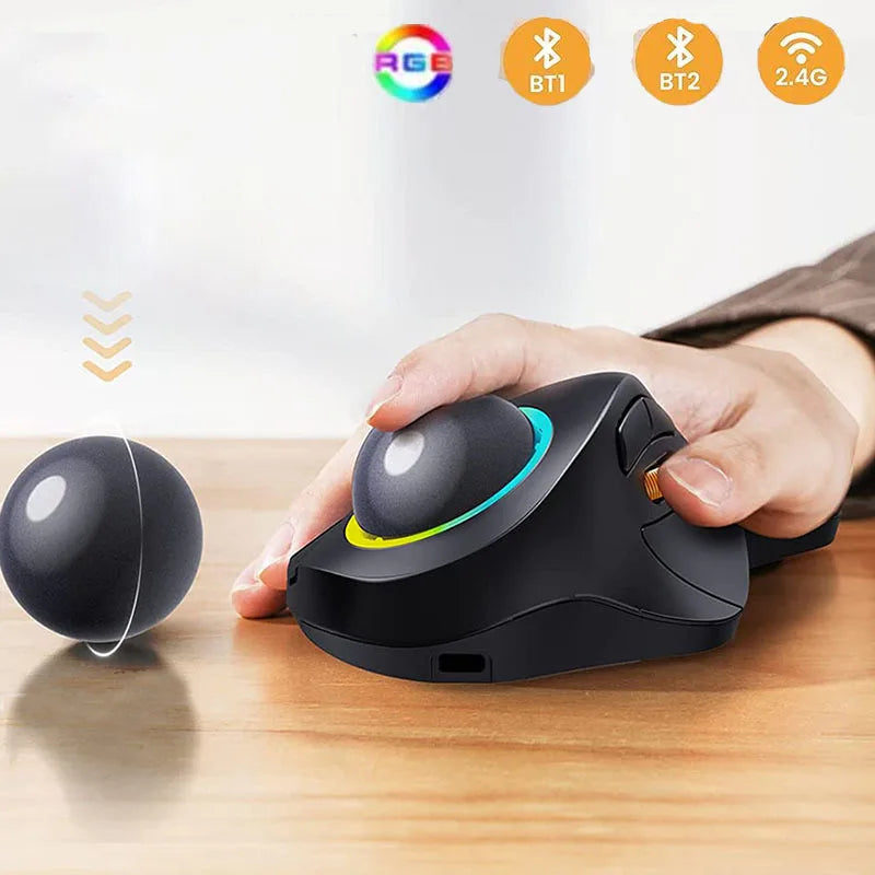 Jomaa Bluetooth RGB Trackball Mouse 2.4GHz Wireless Finger Control Rechargeable Ergonomic Backlit Rollerball Mice for Mac iPad