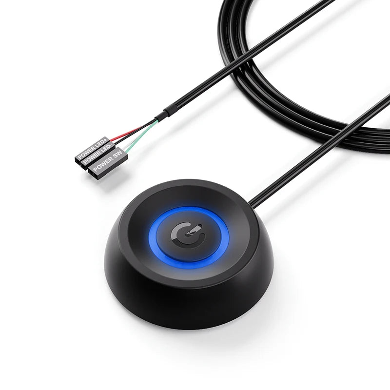 COOLCIRC LED Light Computer Desktop Round Power Switch PC Motherboard External Start Power Button Extension Cable for Home
