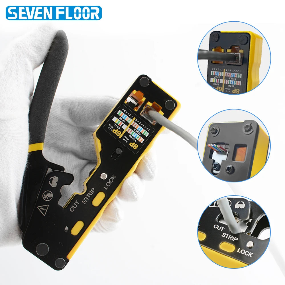 RJ45 Crimp Tool Pass Through Plugs Ethernet Crimping Pliers for Cat6 Cat5 Cat5e RJ45 Connectors