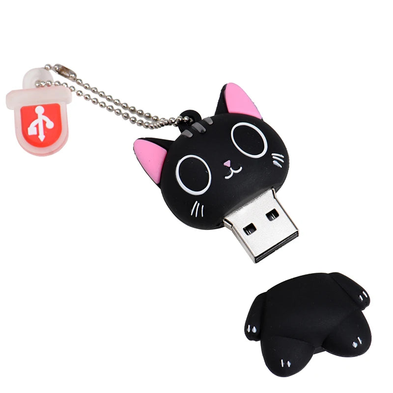 Mini Cartoon USB Flash Drive 128GB with Keychain Cute Black Cat High Speed Pen Drive 64GB Creative USB Stick Gift
