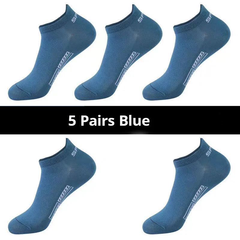 5/10/20 Pairs Of Mens Summer Thin Mesh Breathable Mens Polyester Sports Socks Sweat Absorbing Short Socks