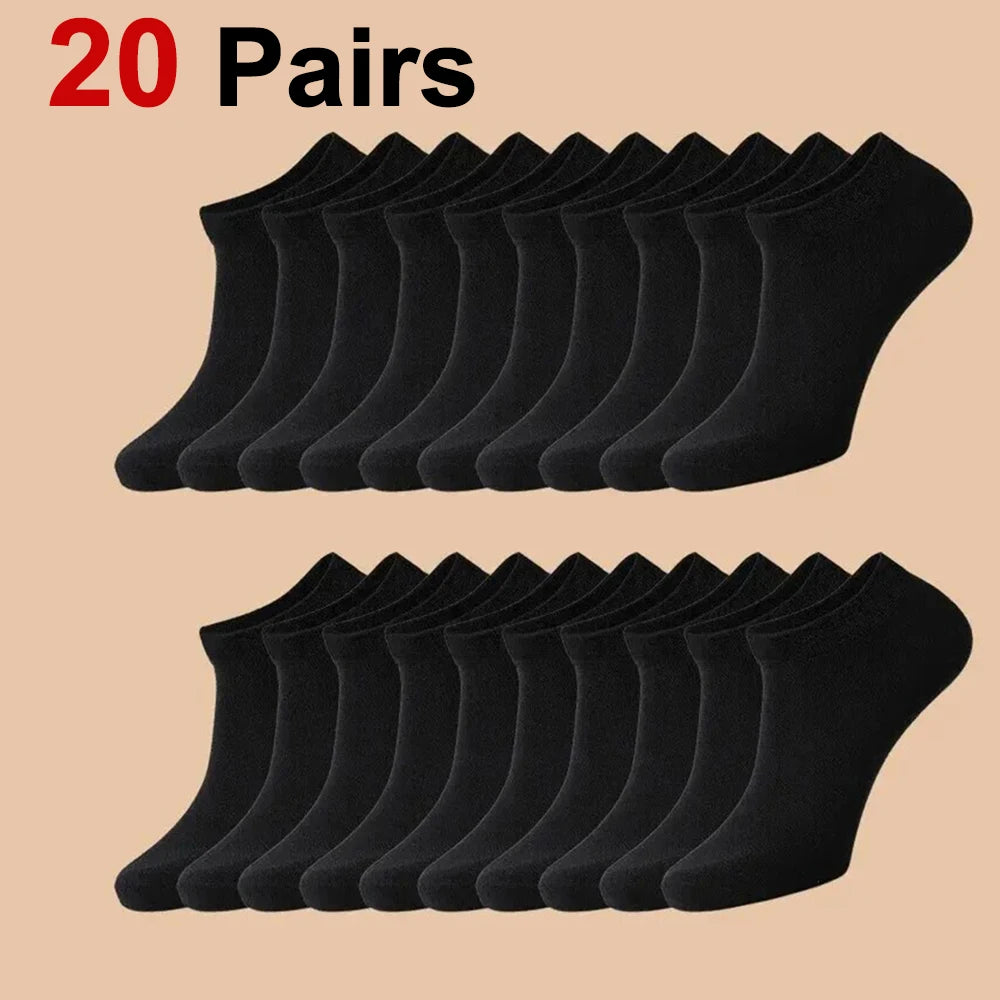 20 Pairs Men's Boat Socks Business Sport Sweat Absorption Mature Summer Autumn Solid Color Non Pilling Versatile Ankle Socks ﻿