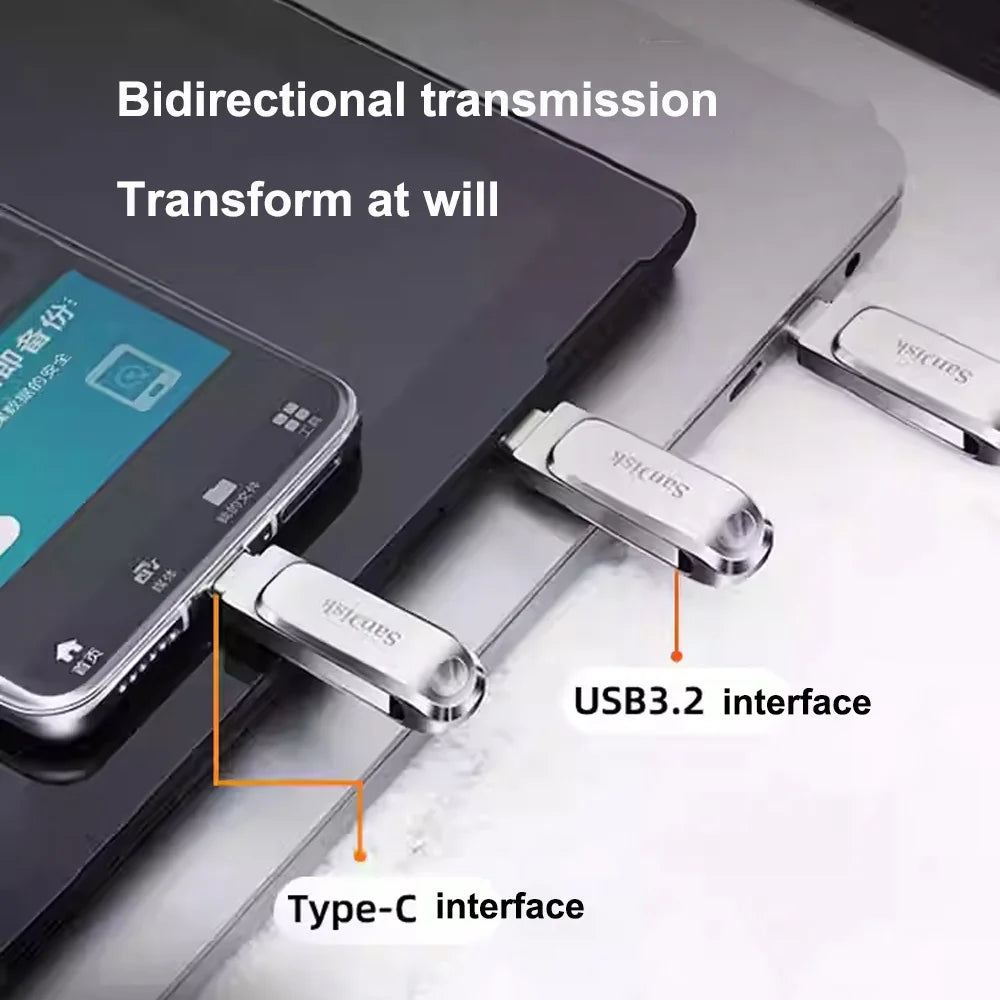 SanDisk Ultra Dual Drive Luxe USB Type C Flash Drive 512GB 256GB 128GB 64GB Metal USB 3.2 Gen 1 USB Type A OTG Flash Drive