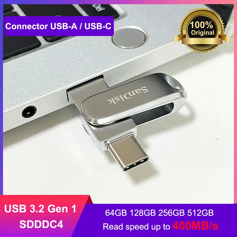 SanDisk Ultra Dual Drive Luxe USB Type C Flash Drive 512GB 256GB 128GB 64GB Metal USB 3.2 Gen 1 USB Type A OTG Flash Drive