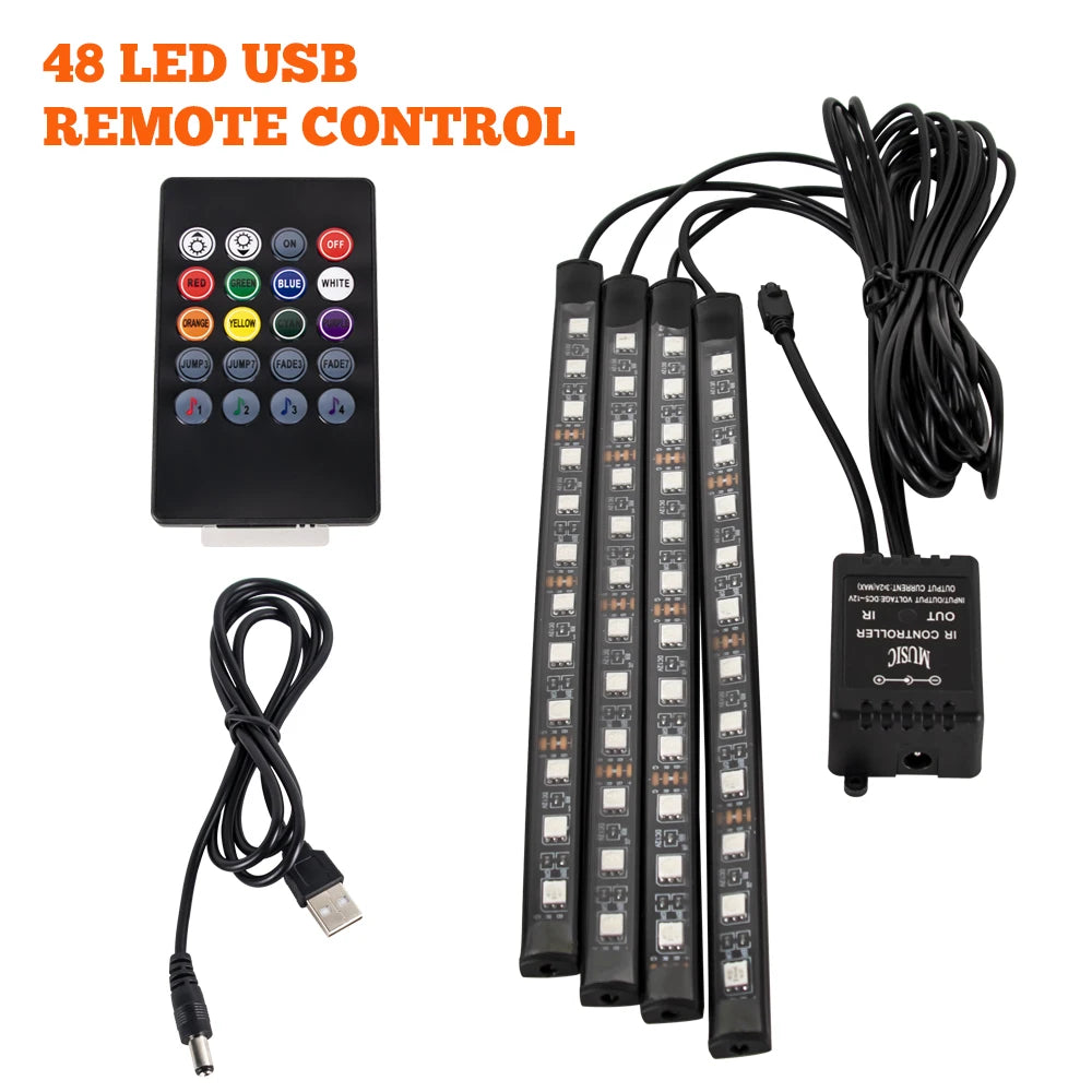 LED Car Foot Light Remote/Voice Control Ambient Lamp Auto Decoration 36/48/72 LED Atmosphere Lamp