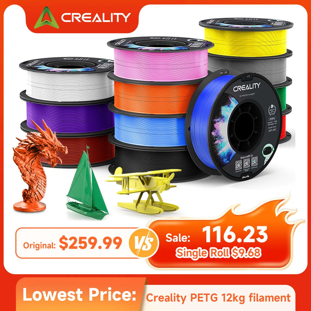 Creality Official PETG 3D Printer Filament 1.75mm 12 rolls Bundle  High Precision Strong Toughness Odorless Flow Moistureproof