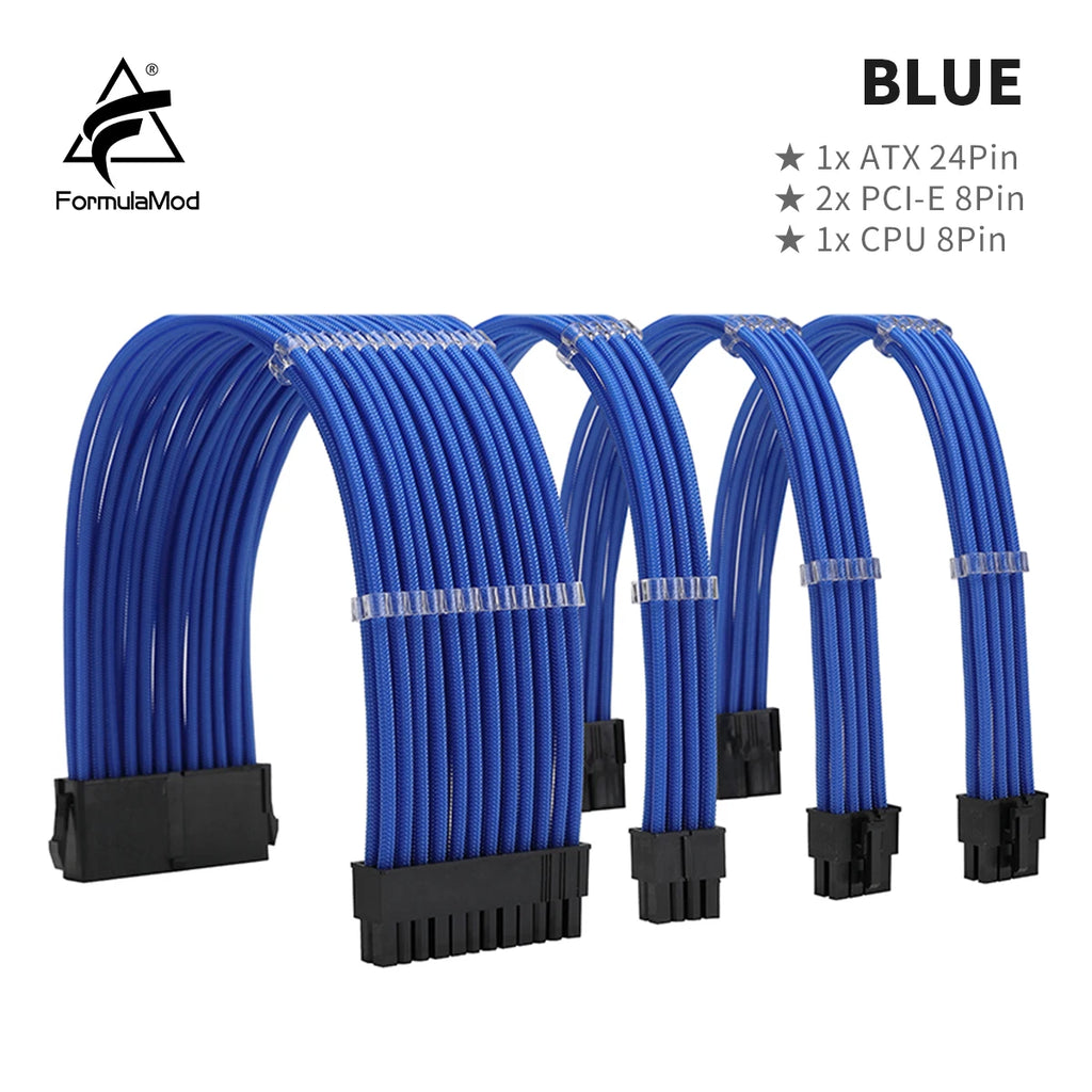 FormulaMod NCK1 Series PSU Extension Cable Kit , Solid Color Cable Solid Combo 300mm ATX24Pin PCI-E8Pin CPU8Pin With Combs