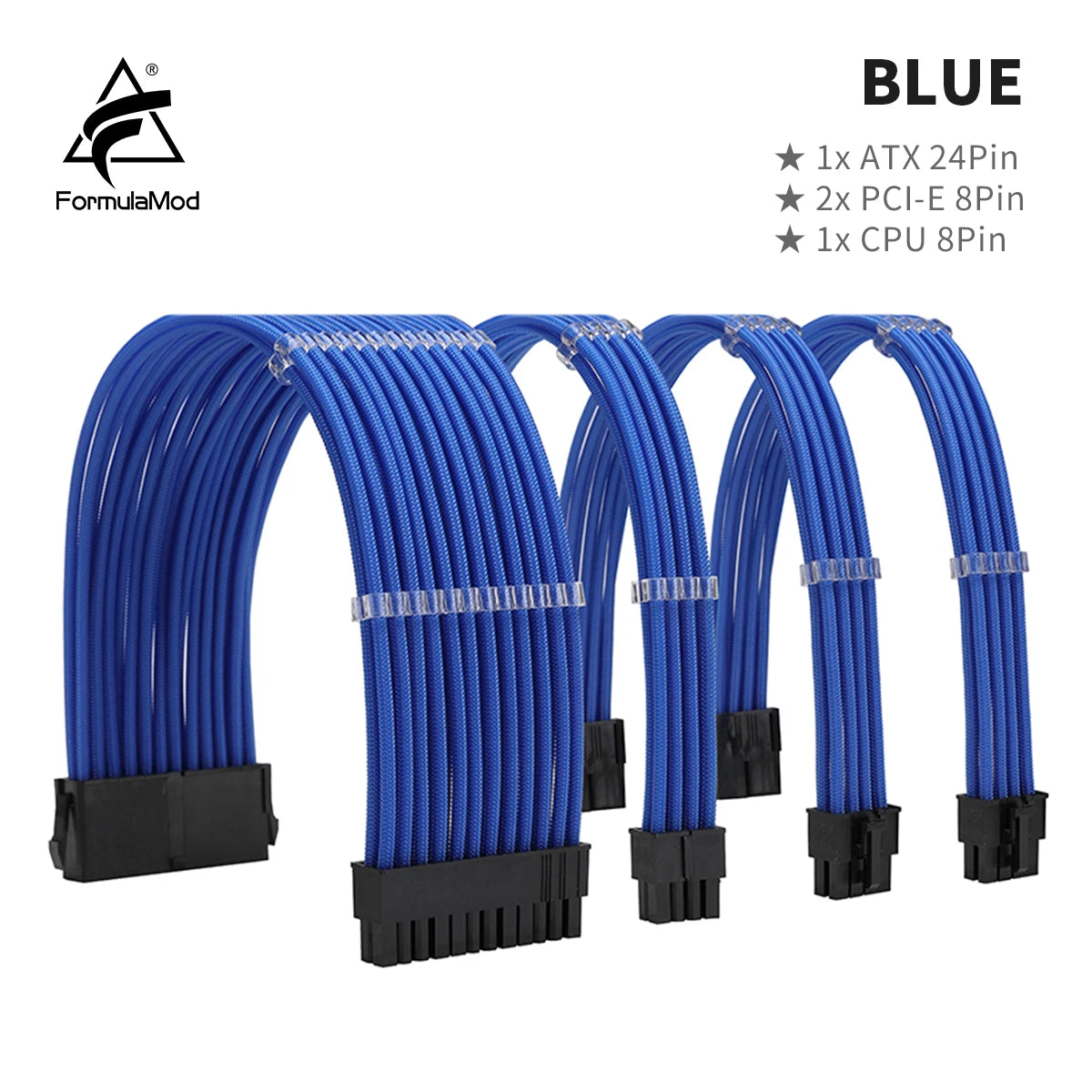 FormulaMod NCK1 Series PSU Extension Cable Kit , Solid Color Cable Solid Combo 300mm ATX24Pin PCI-E8Pin CPU8Pin With Combs