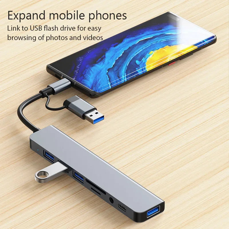 8 in 1 USB C Expander Hub Type-C Splitter Multiport Adapter Dock for Xiaomi Phone Tablet USB 3.0 with 4K DisplayPort