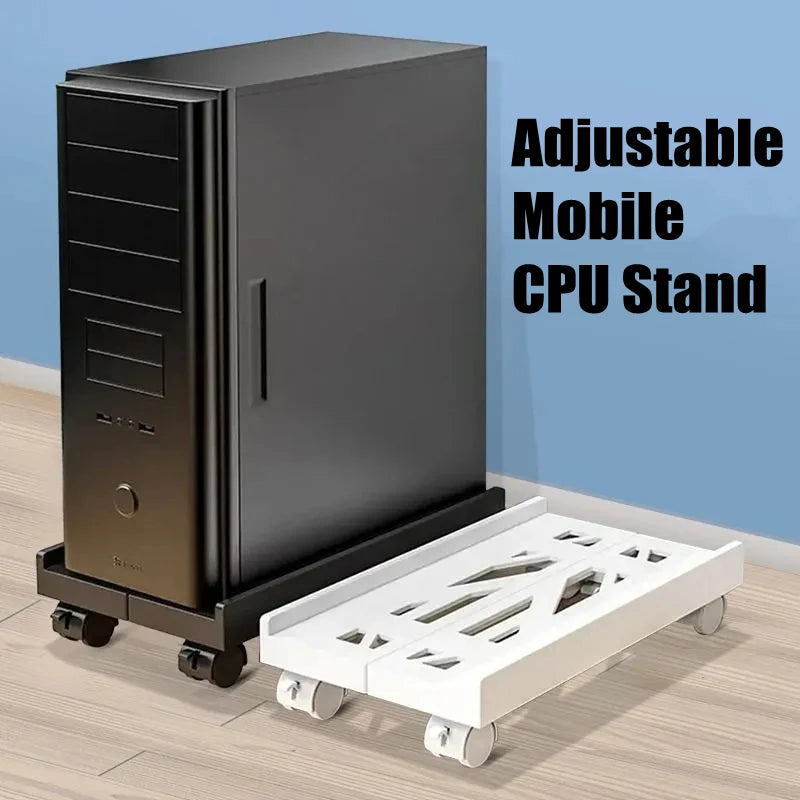 Adjustable Mobile PC Tower Stand with Wheels under Desk CPU Holder Adjustable Stable Mobile Computer Host Stand for Home Office