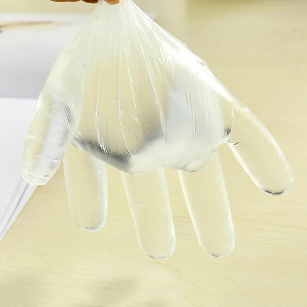 100Pcs Disposable Gloves Transparent Disposable Plastic Gloves Food Grade Kitchen Gloves Waterproof robust Plastic Gloves