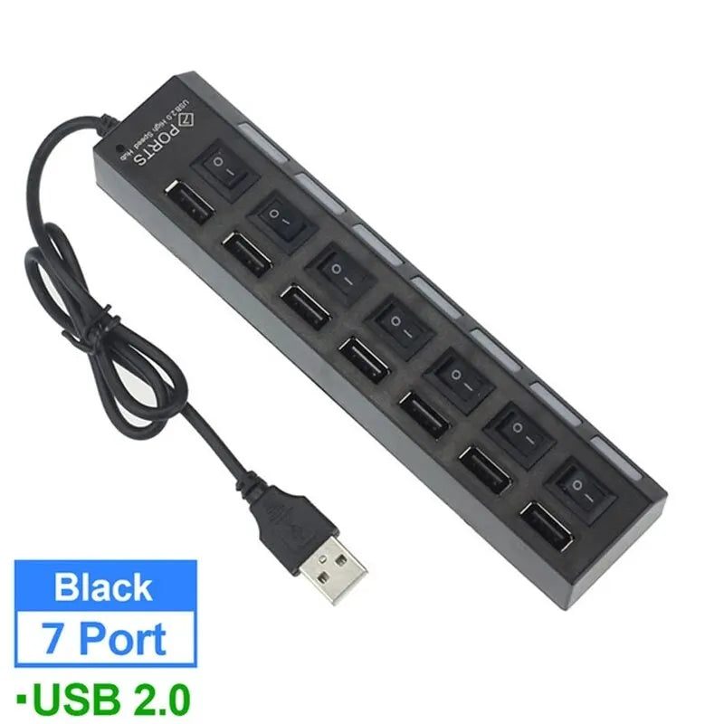 Coolcirc 7-Port USB 2.0 Switch Extension Hub - 1 to 7 USB Splitter for PC/Laptop/Desktop (Quick-Connect, Multi-Device Expansion)