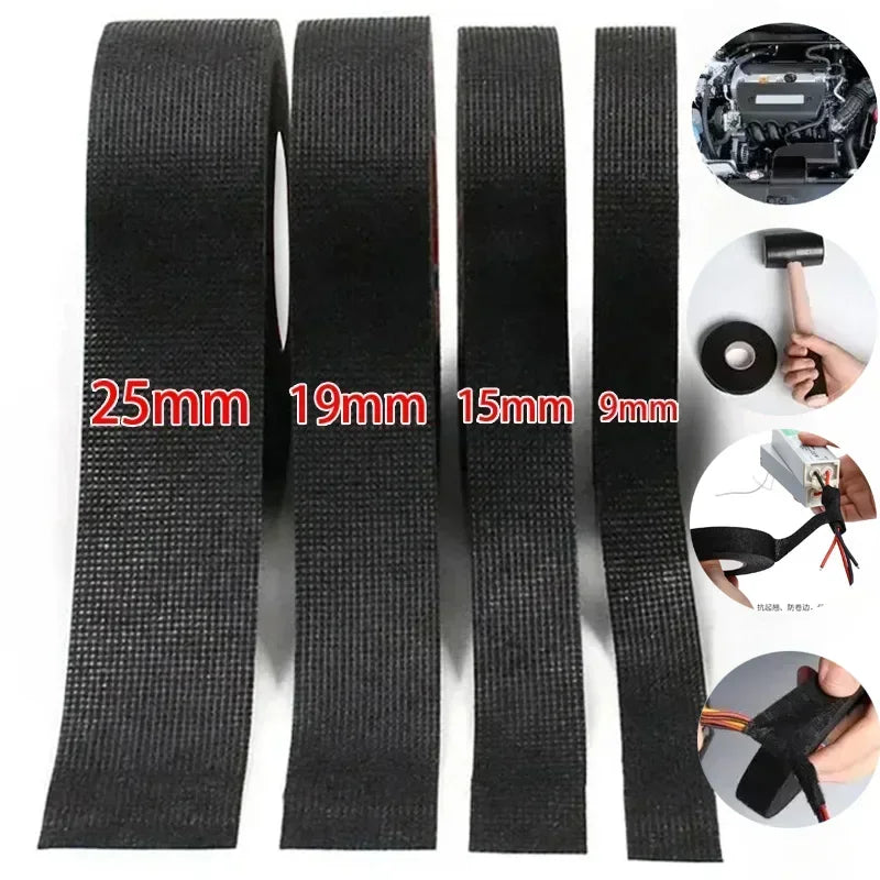 1pc Heat-resistant Adhesive Cloth Fabric Tape For Car Auto Cable Harness Wiring Loom Protection Width 9/15/19/25/32MM Length 15M