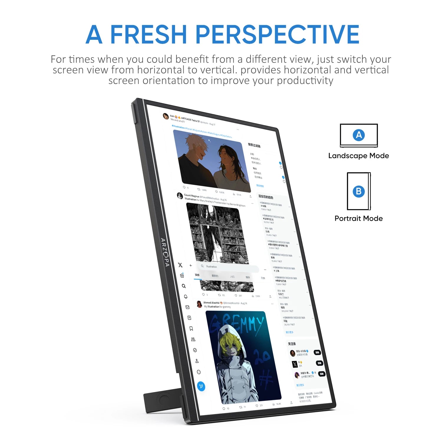 ARZOPA 16inch 2K Portable Monitor 16:10 IPS Screen with type-c mini hdmi Second Display for MAC/Laptop/PC/Xbox/PS4/5/Switch,Z1RC