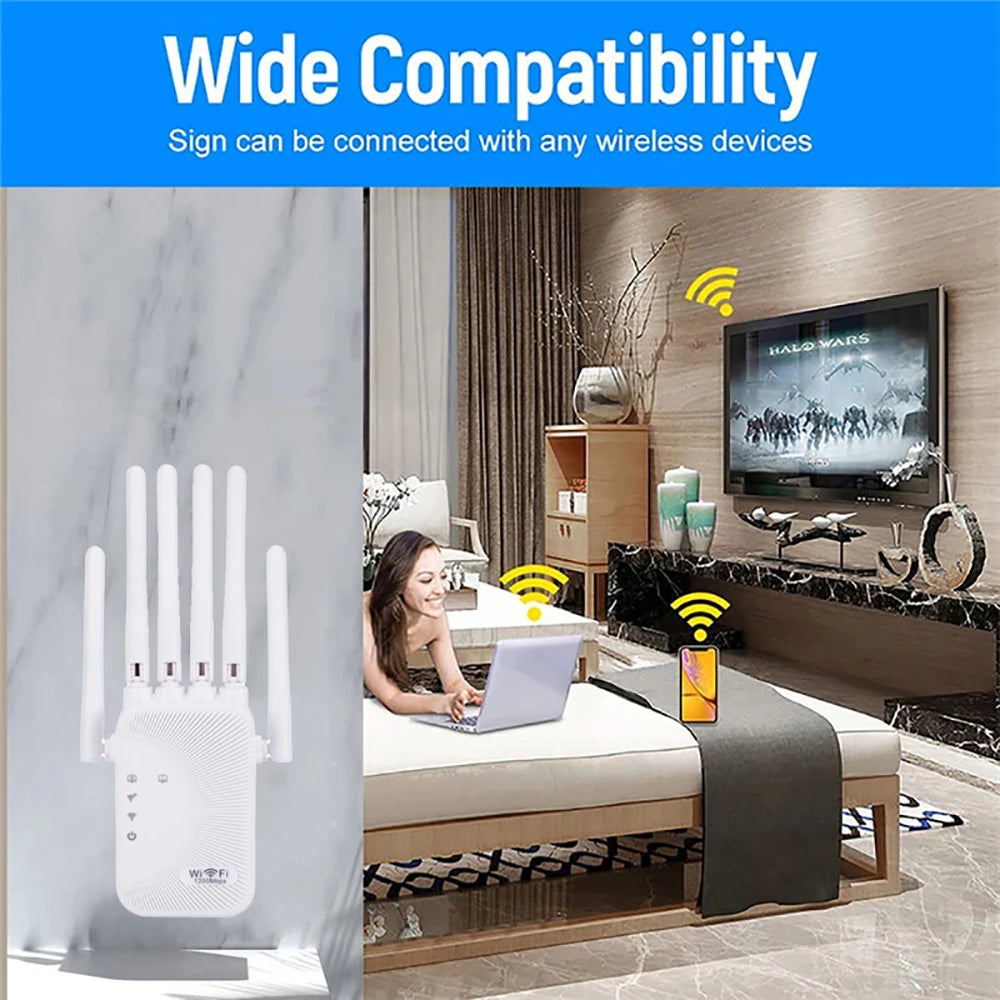 Kebidumei 1200/300Mbps Wifi Repeater Amplifier 2.4G 5G Network Expander Range Extender WiFi Signal Booster Wireless Wi-Fi Router
