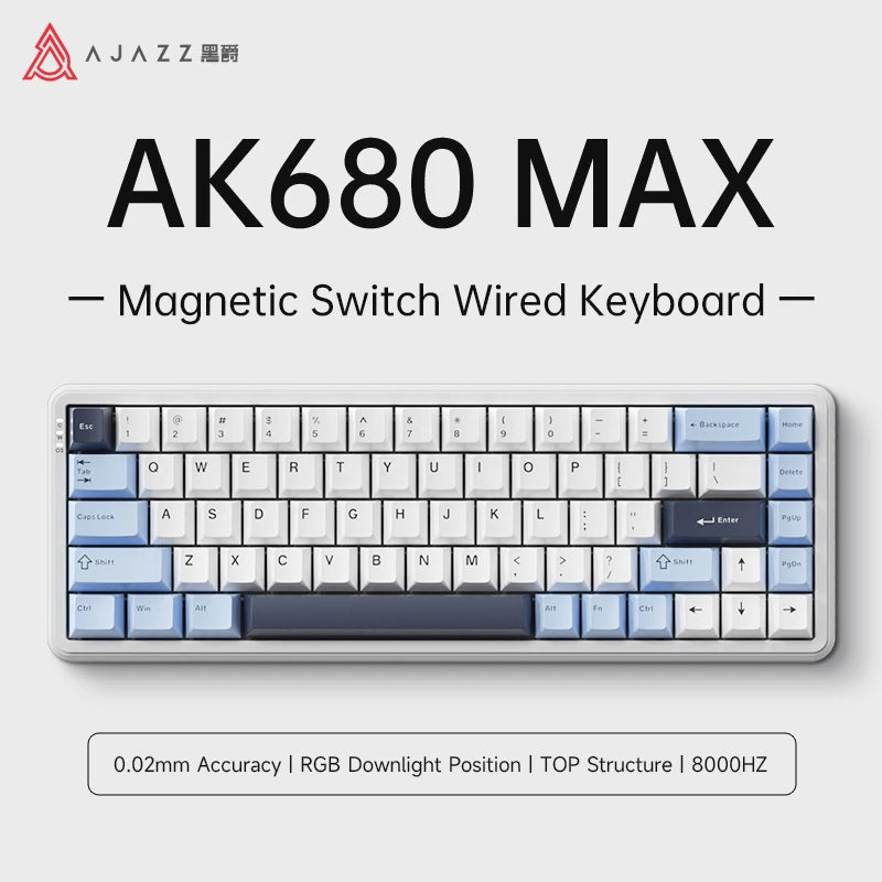 AJAZZ AK680 MAX Magnetic Switch Mechanical Keyboard 60% Rapid Trigger 0.01mm 8K/1K Return 68 keys Wired/Wireless Gaming Keybaord