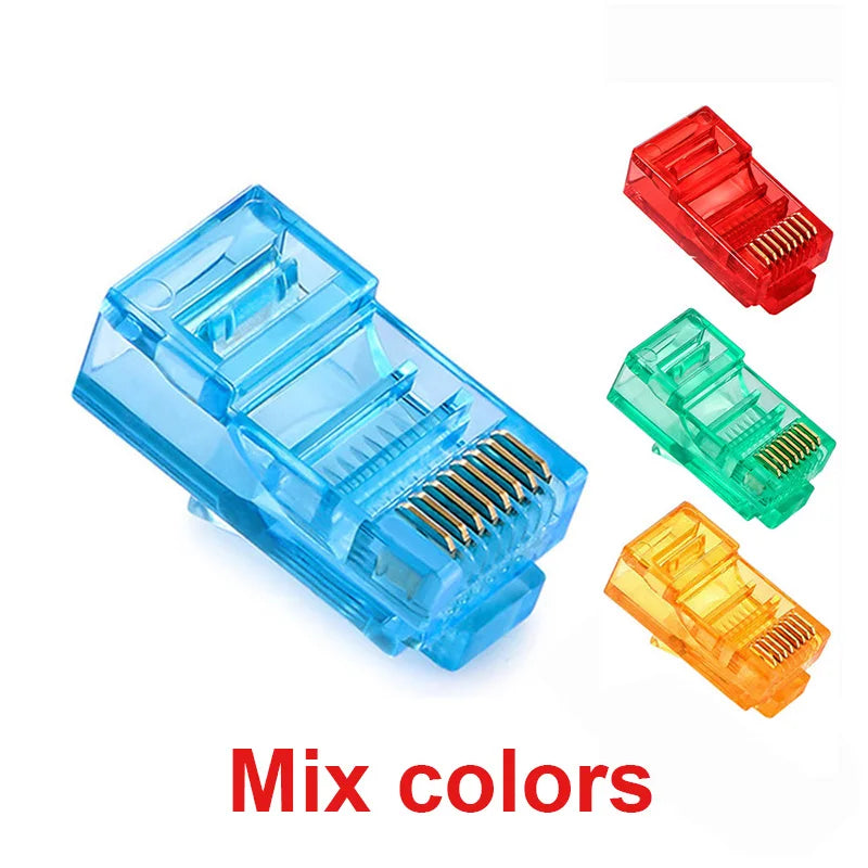 50/100PCS RJ45 Ethernet Cables Module Plug Network Connector RJ-45 Crystal Heads Cat5 Color Cat5e Gold Plated Cable