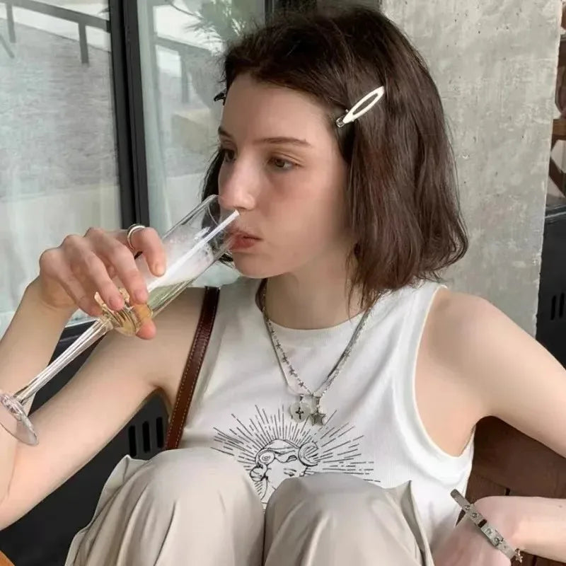 24Pcs/Set Y2K Silver Metal Hair Clips for Women And Girls Star Hair Accessories Multiple Styles Seamless Duckbill Hairpins