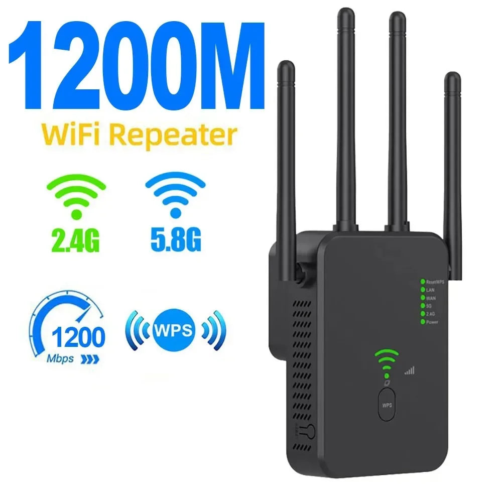 Dual-Band WiFi Repeater - 1200Mbps, Boosts 2.4G & 5G WiFi Signal, 802.11ac Gigabit Amplifier with WPS