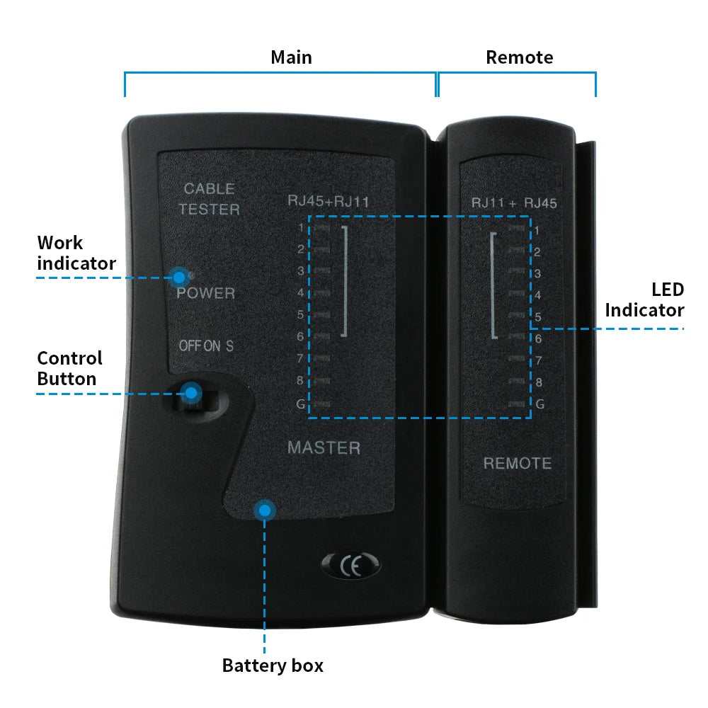Network Ethernet Cable Tester for LAN RJ45 Cat5 Cat5e Cat6 Cat6a Cat7 UTP/Shielded Cable and RJ11 RJ12