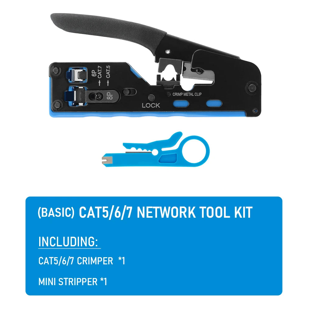 RJ45 Crimp Plier Pass Through Crimper Stripper Cutter for Cat7 Cat6 Cat5e 8P8C Modular Connector Ethernet All-in-one Wire Tool