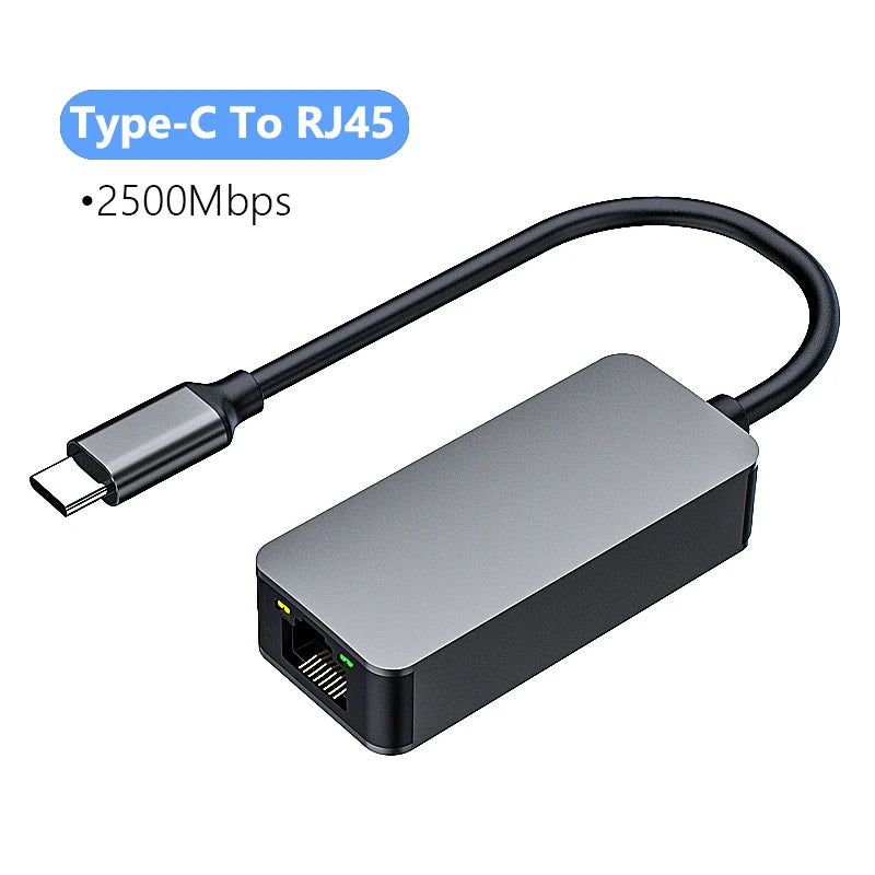 2500Mbps USB 3.0 Type-C To RJ45 Network Card 2.5G Adapter Gigabit Ethernet Converter Lan Hub For PC Laptop For Windows 8.1/10/11
