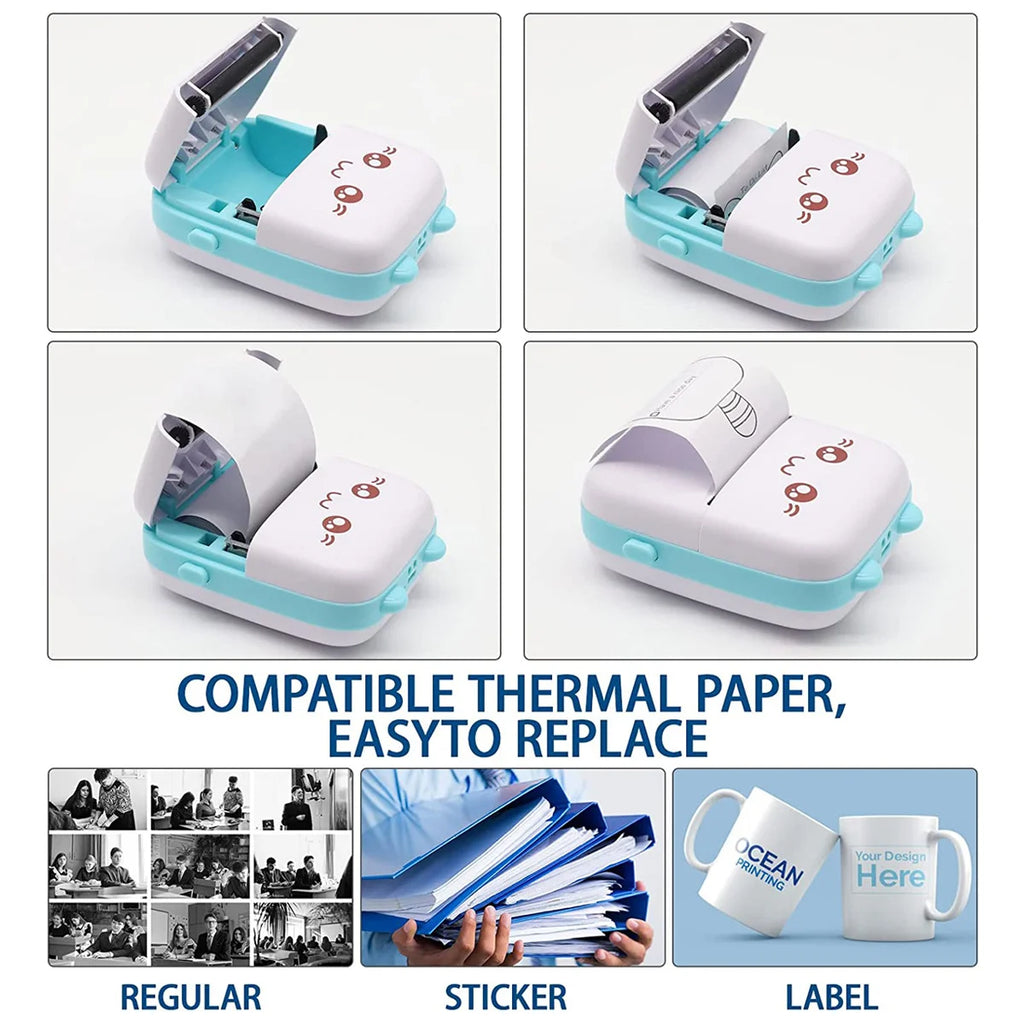 Mini Pocket Printer, Wireless BT Connection Thermal Printer For Photos Receipts Notes Memo Label Portable Inkless Gift Printer