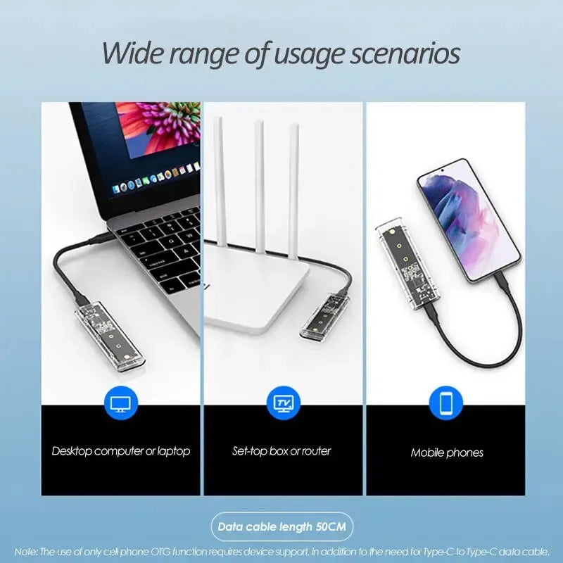 M.2 NVME PCIe /NGFF SATA /Dual Protocol SSD Case Clear USB Type C 10Gbps M2 SSD Transparent External Enclosure Hard Disk Box