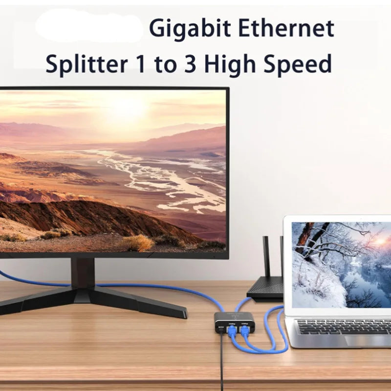 Network Splitter 1000Mbps Hub 1 to 2 RJ45 Adapter Gigabit Converter Internet Ethernet 8P8C Set-Top Extender Plug Extension