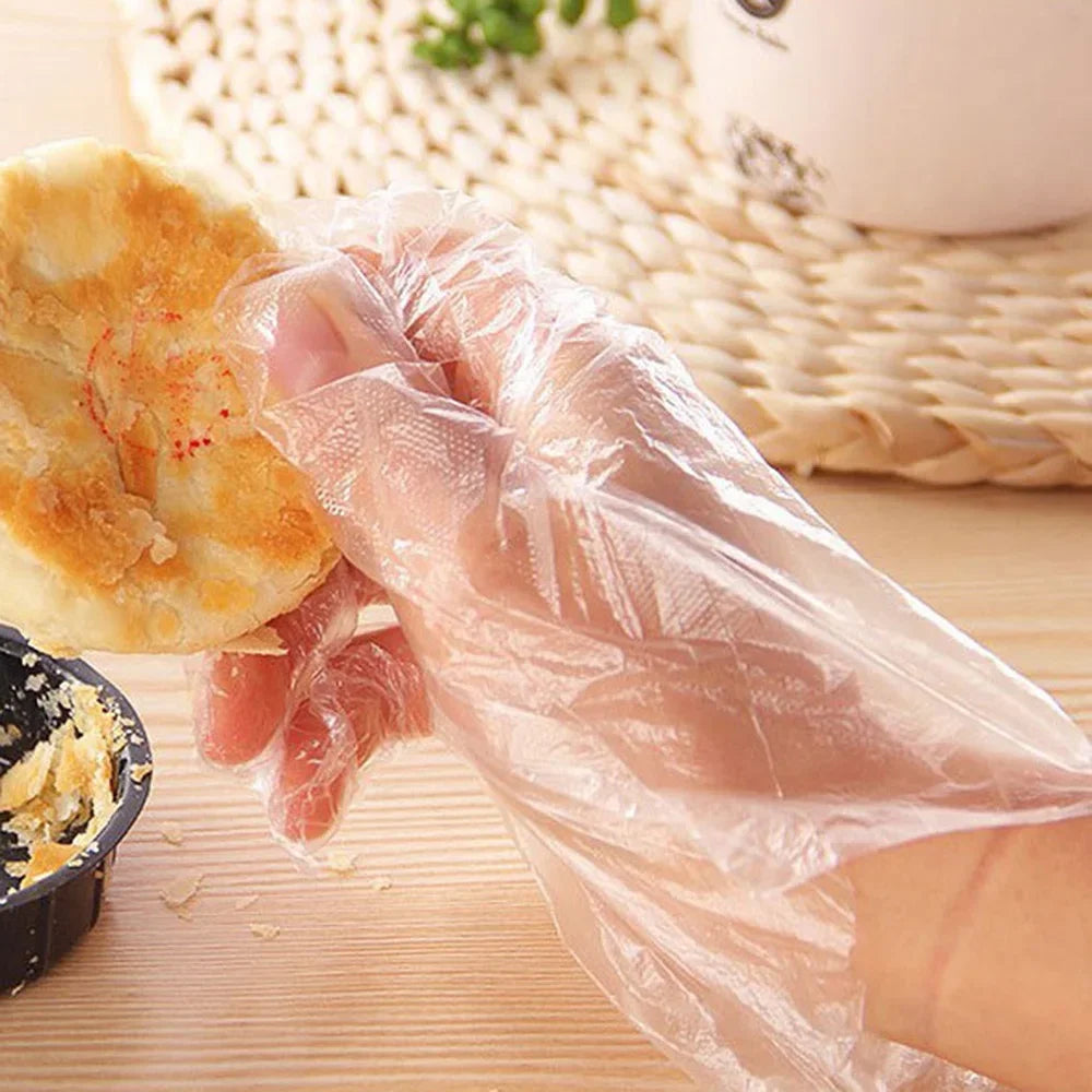 100Pcs Disposable Gloves Transparent Disposable Plastic Gloves Food Grade Kitchen Gloves Waterproof robust Plastic Gloves