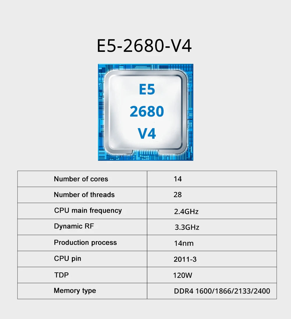 MOUGOL New X99 Motherboard Set with Intel Xeon E5 2680 V4 & DDR4 16G (8G*2) 2133MHz Dual Channel  RAM M.2 NVME for Desktop Host