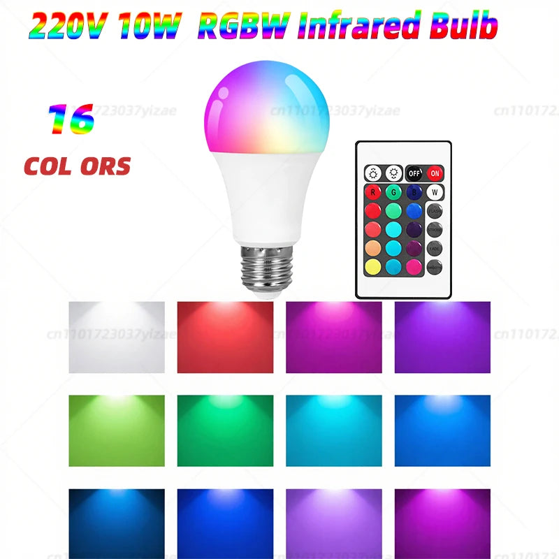 RGBW 4-Color 220V Infrared LED Bulb with Remote Control - RGB + Cool White Lighting, Adjustable Modes, Easy Operation for Home/P