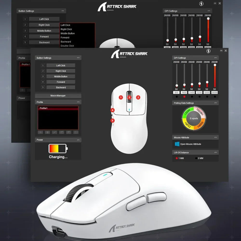 Attack Shark X3 PAW3395 Bluetooth Macro Gaming Mouse , Tri-Mode Connection, 26000dpi, 650IPS, Lightweight Mouse