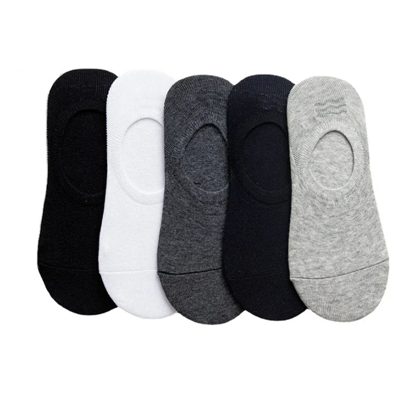 Socks Men Short No Show Low Cut Ankle Cotton Thin Black White Multipack Non-slip Silicone Summer Breathable Invisible 5pair /Lot