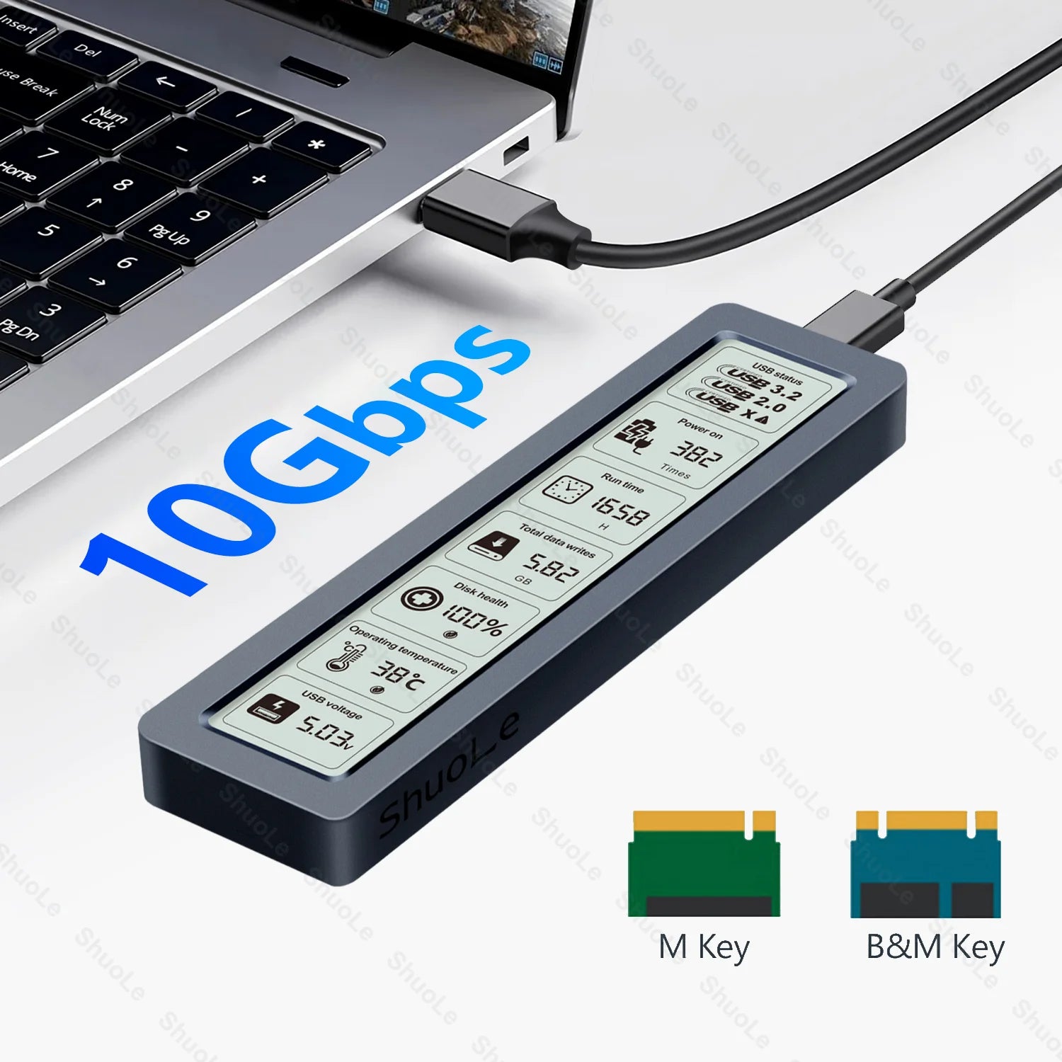 M.2 NVMe SATA SSD Enclosure Visual Smart SSD Case USB 3.2 Gen 2 10Gbps NVMe PCI-E 20Gpbs
