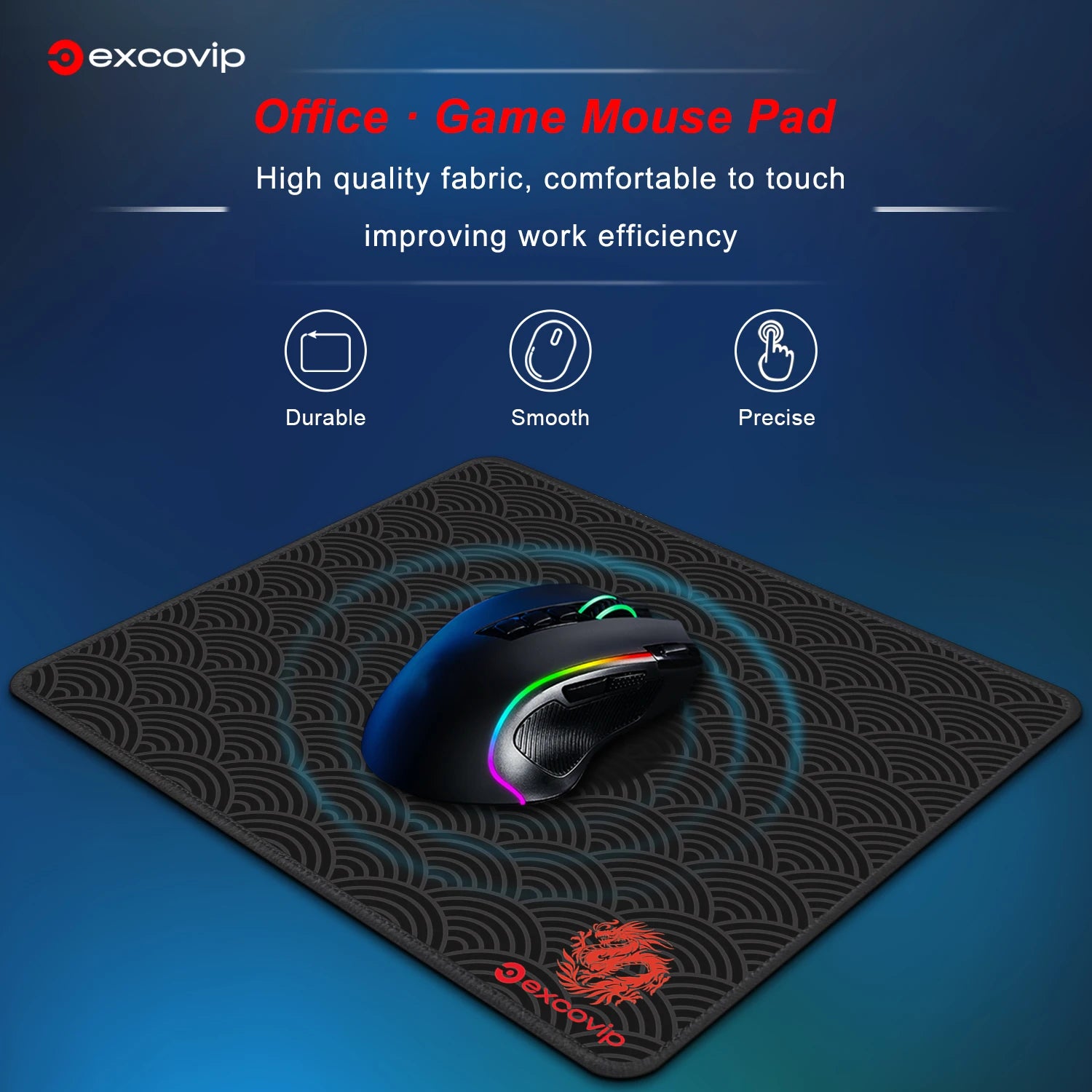 EXCO Gaming Mouse Pad with Stitched Edge Small Office Mousepad Smooth Non-Slip Rubber Base for Laptop Computer Portable Washable