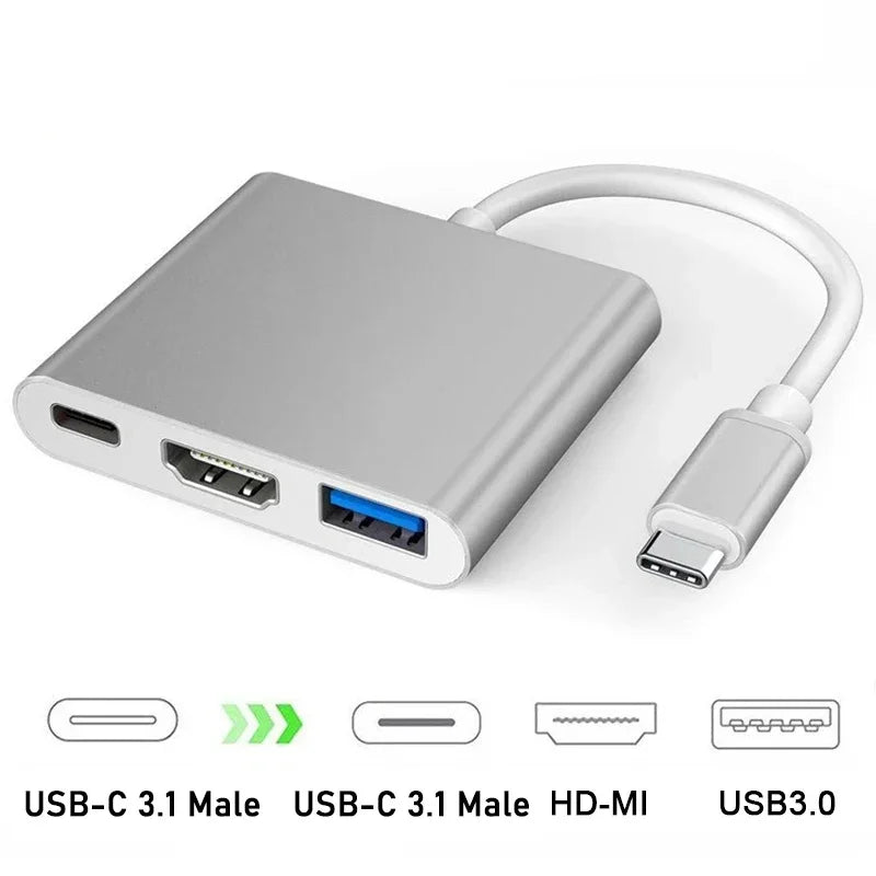 3 In 1 Usb C Hub With 100 Watt Power Delivery Usb  4K Hdmi Compatible For Macbook Surface Chrome Steam Deck Stable Smart Adapter