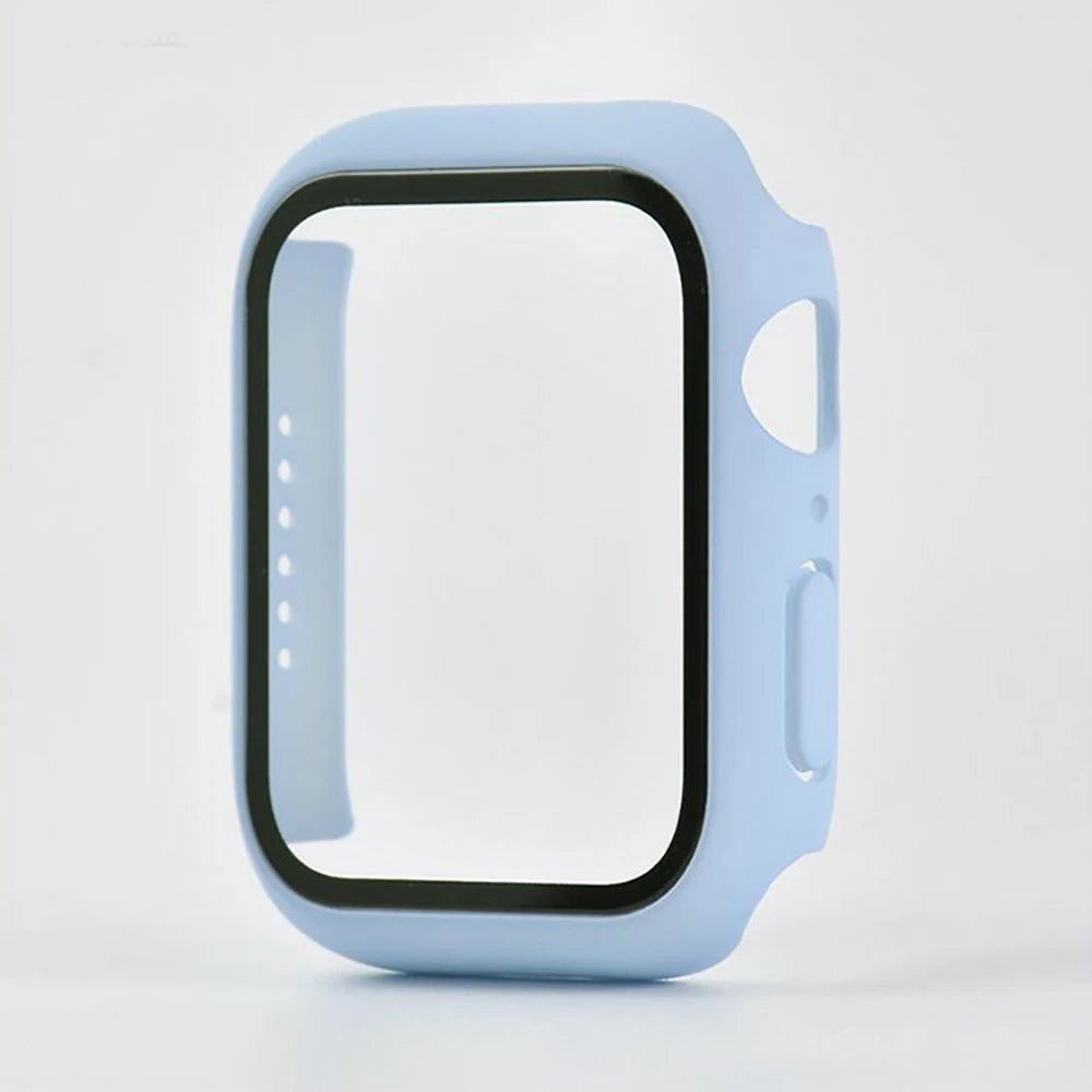 Glass+Case For Apple Watch 8 7 45mm 44mm 41mm 40mm PC Screen Protector Cover iwatch Series 3/4/5/6/SE/7/8 SmartWatch Accessories