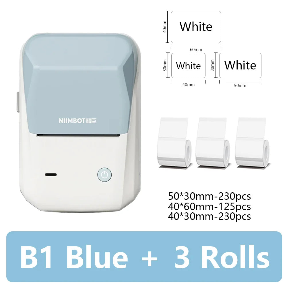 NIIMBOT B1 Portable Thermal Printer With Tapes 2 Inch Adhesive Label Machine Mini Bluetooth Sticker Maker Waterproof Labels Roll