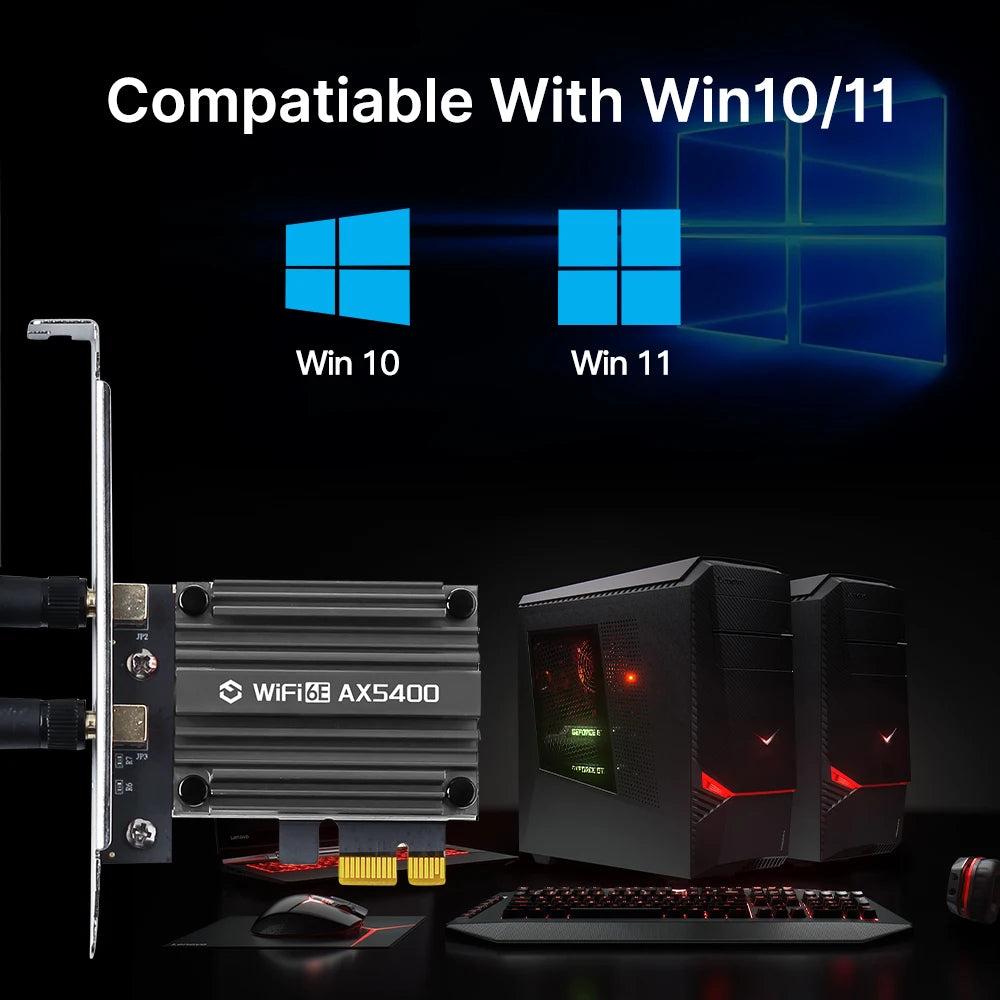 FENVI MT7922 5374Mbps WiFi 6E Adapter BT 5.2 Tri Band 2.4G/5G/6Ghz Wireless PCIE Adapter 802.11AX Network Card For PC Win 10/11