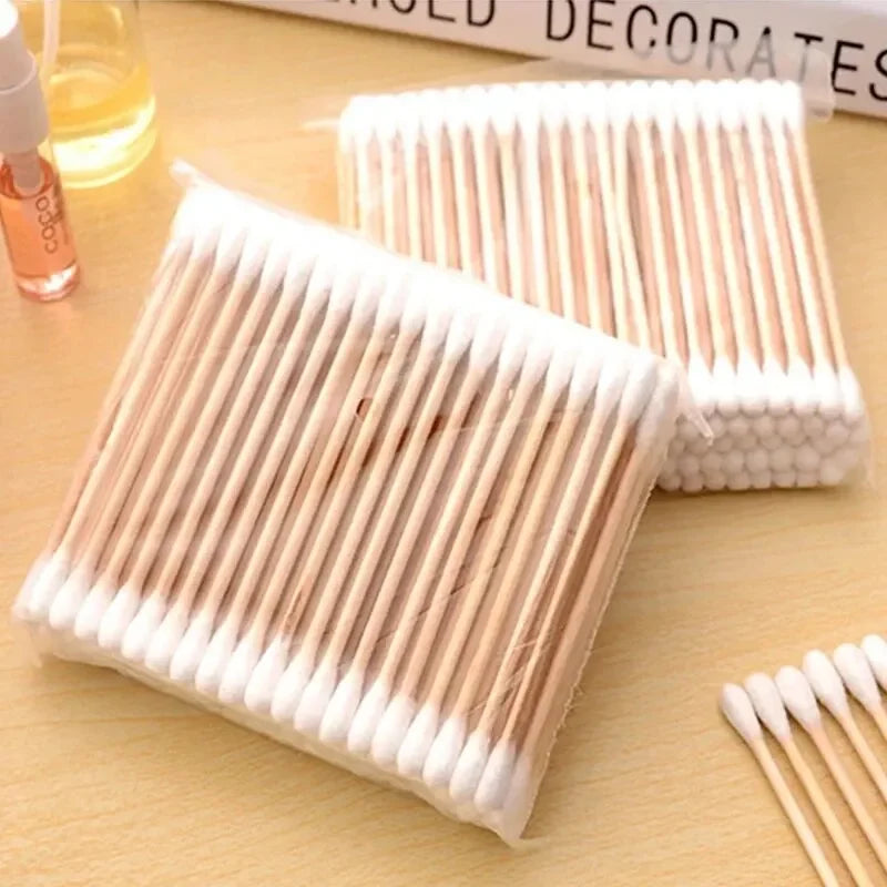100pcs/500pcs Double Head Wood Cotton Swab Nose Ears Cleaning Women Makeup Tools Lipstik Cotton Buds Tip Sticks