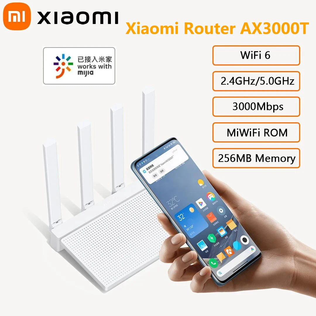 NEW Original Xiaomi AX3000T Router 5GHz 160MHz Broadband 1.3GHz Processor High Speed NFC Connection For Home Office Games CN