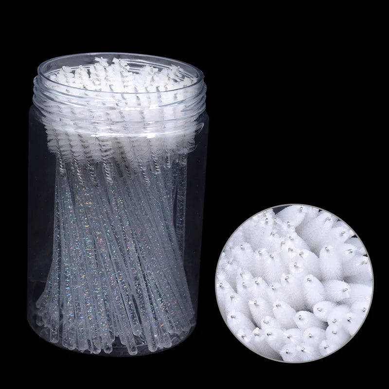 CNKESS 50Pcs/Bottle Disposable Eyelash Extension Mascara Wand Glitter Micro Lash Brushes Spoolie With Container Case Wholesale