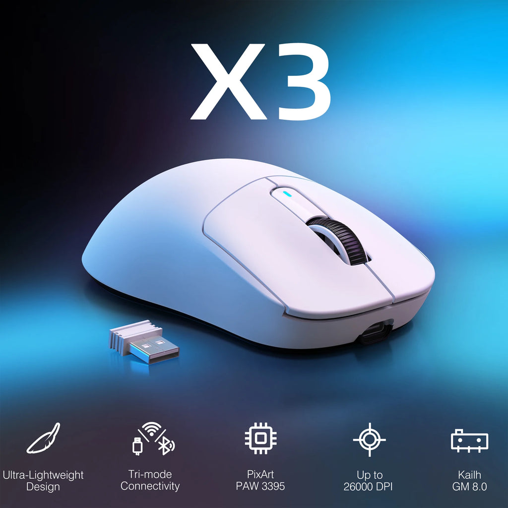 Attack Shark  X3Pro X3 Wireless Mouse Lightweight PAW3395 26000dpi Tri-Mode Connection Macro Gaming Mouse  for Win/Xbox/PS/Mac