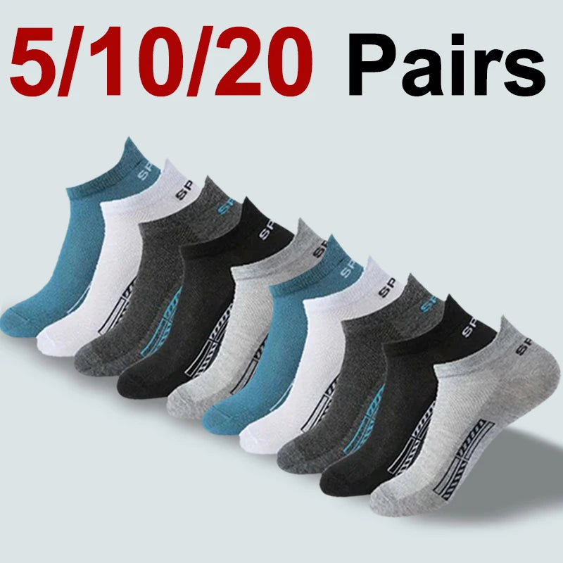 5/10/20 Pairs Men Short Socks Trendy High-Quality Low Cut Round Neck Ankle Socks Mesh Breathable Versatile Casual Men Boat Socks