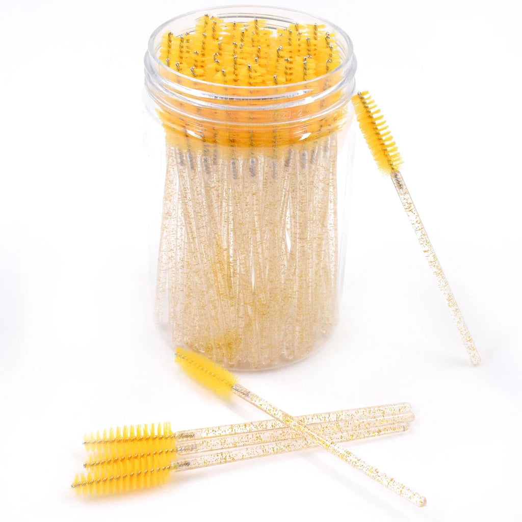 CNKESS 50Pcs/Bottle Disposable Eyelash Extension Mascara Wand Glitter Micro Lash Brushes Spoolie With Container Case Wholesale