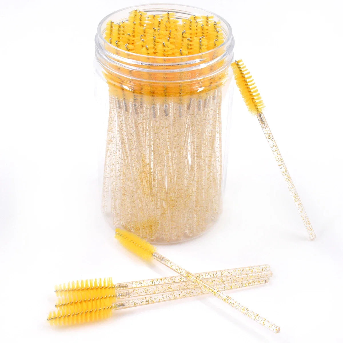 CNKESS 50Pcs/Bottle Disposable Eyelash Extension Mascara Wand Glitter Micro Lash Brushes Spoolie With Container Case Wholesale