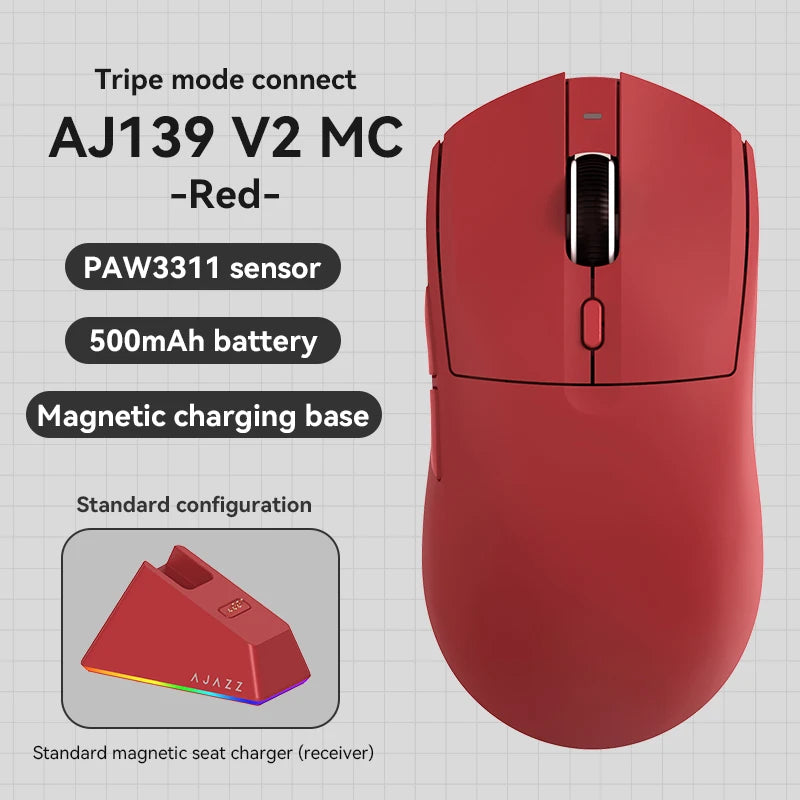 AJAZZ AJ139 V2 MC/Pro Wireless/Wired Gaming Mouse PAW3395/3311 Sensor 1K Return Rate With Charging RGB Full-color Magnetic Base